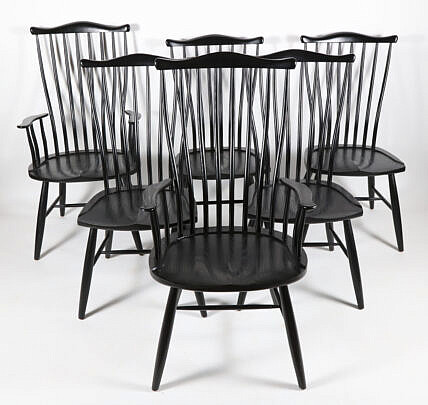 Set of Six Stephen Swift Black Stained Dining Chairs