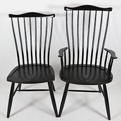 Set of Six Stephen Swift Pomfret Black Stained Dining Chairs