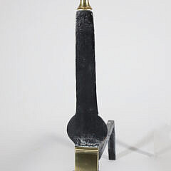 Pair of Antique Brass and Cast Iron Knife Blade Andirons with Finial Tops