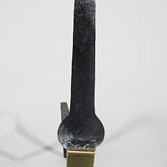 Pair of Antique Brass and Cast Iron Knife Blade Andirons with Finial Tops