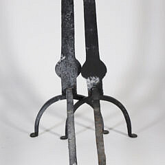 Pair of Antique Brass and Cast Iron Knife Blade Andirons with Finial Tops