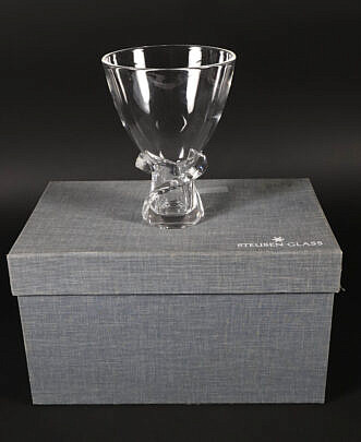 Signed Steuben Clear Glass Vase with Applied Twist Base