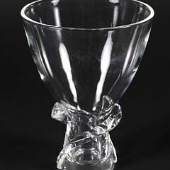 Signed Steuben Clear Glass Whirlpool Vase with Applied Twist Base