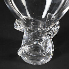 Signed Steuben Clear Glass Whirlpool Vase with Applied Twist Base