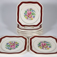 Set of Twelve English Fondeville Ambassador Ware Floral Decorated Luncheon Plates