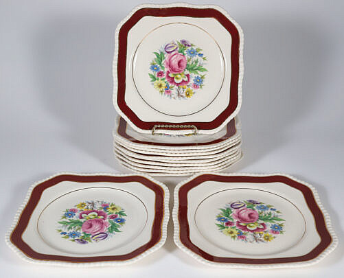 Set of Twelve English Fondeville Ambassador Ware Floral Decorated Luncheon Plates