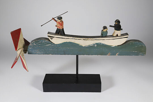 Vintage Folk Art Whaling Longboat Whirligig on Stand