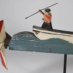 Vintage Folk Art Whaling Longboat Whirligig on Stand