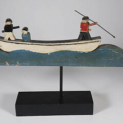 Vintage Folk Art Whaling Longboat Whirligig on Stand