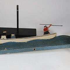 Vintage Folk Art Whaling Longboat Whirligig on Stand