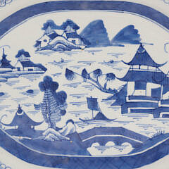 Canton Blue and White Oval Serving Platter, 19th Century
