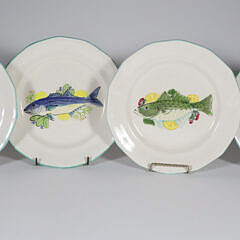 Set of Four Paint Decorated Folk Art Fish Plates