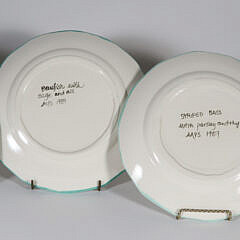 Set of Four Hand Painted Ceramic Folk Art Fish Plates, circa 1989