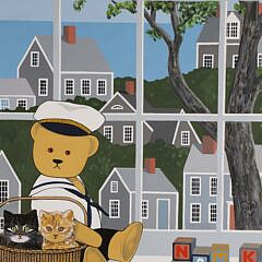 Maggie Meredith Oil on Canvas “Teddy Bear and Nantucket Blocks”