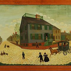 Steve L. Cull Oil on Board "Folk Art View of Downtown"