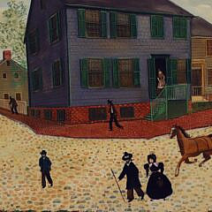 Steve L. Cull Oil on Board “Folk Art View of Downtown”