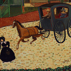 Steve L. Cull Oil on Board “Folk Art View of Downtown”