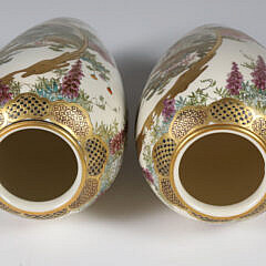 Pair of Japanese Satsuma Vases with Figural Landscape Decorations 
