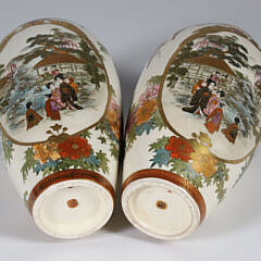 Pair of Japanese Satsuma Vases with Figural Landscape Decorations 