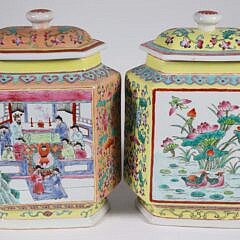 Pair of Chinese Reproduction Hexagonal Covered Jars