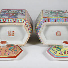 Pair of Contemporary Chinese Hexagonal Covered Jars