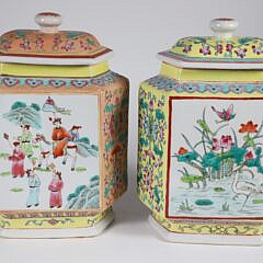 Pair of Contemporary Chinese Hexagonal Covered Jars