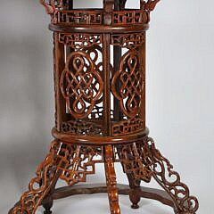 Pair of Chinese Carved and Reticulated Teak Wood Stands