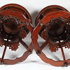 Pair of Chinese Carved and Reticulated Teak Wood Stands