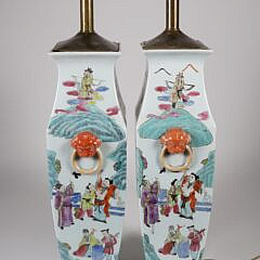 Pair of Antique Chinese Famille Verte Vases Mounted as Lamps