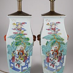 Pair of Antique Chinese Famille Verte Vases Mounted as Lamps