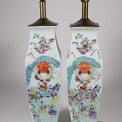 Pair of Antique Chinese Famille Verte Vases Mounted as Lamps