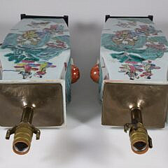 Pair of Antique Chinese Famille Verte Vases Mounted as Lamps