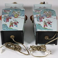 Pair of Antique Chinese Famille Verte Vases Mounted as Lamps