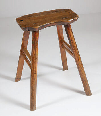 Antique Chinese Wooden Stool with Shaped Seat