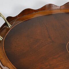 Vintage Conch Shell Inlaid Mahogany Serving Tray with Scalloped Gallery