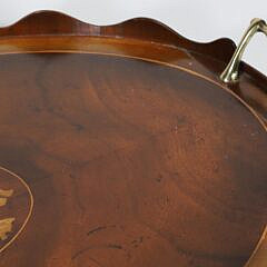 Vintage Conch Shell Inlaid Mahogany Serving Tray with Scalloped Gallery
