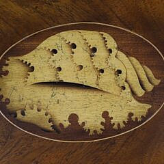 Vintage Conch Shell Inlaid Mahogany Serving Tray with Scalloped Gallery