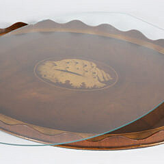 Vintage Conch Shell Inlaid Mahogany Serving Tray with Scalloped Gallery