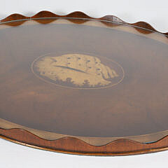Vintage Conch Shell Inlaid Mahogany Serving Tray with Scalloped Gallery
