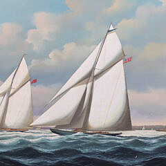 Salvatore Colacicco Oil on Wood Panel “America’s Cup, Resolute Defeats Shamrock, Thirteenth Defense”, circa 1920