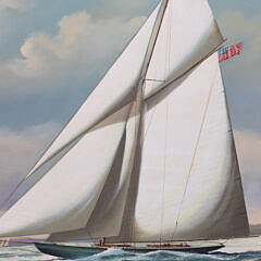 Salvatore Colacicco Oil on Wood Panel “America’s Cup, Resolute Defeats Shamrock, Thirteenth Defense”, circa 1920