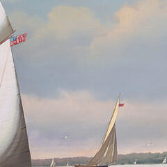 Salvatore Colacicco Oil on Wood Panel “America’s Cup, Resolute Defeats Shamrock, Thirteenth Defense”, circa 1920