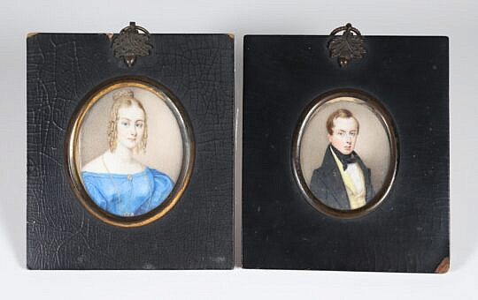 Miniature Watercolor Portraits of John and Sarah Coumbe, circa 1830
