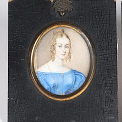 Pair of Miniature Watercolor Portraits of John and Sarah Hearne Coumbe, circa 1830