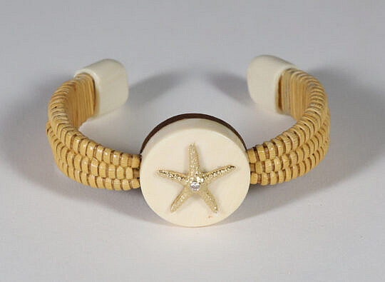 Michael Kane Nantucket Basket Cuff Bracelet with Gold Starfish with Central Inlaid Diamond on Ivory Disc