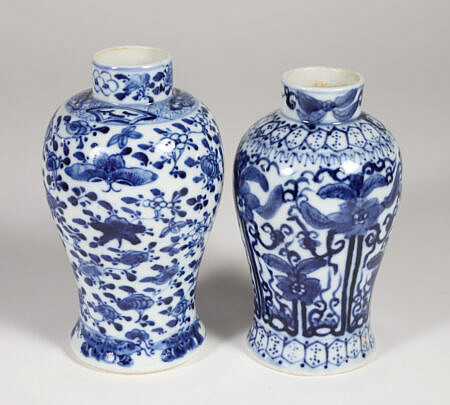 Pair of Antique Chinese Blue and White Porcelain Bottles