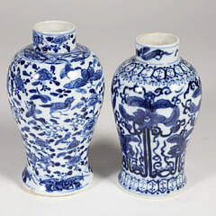 Two Antique Chinese Blue and White Porcelain Garniture Vases, 19th Century