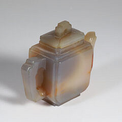 Chinese Multi-color Agate Carved Teapot and Cover