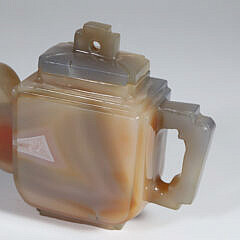 Chinese Multi-color Agate Carved Teapot and Cover