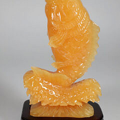 Chinese Carved Yellow Jade Gold Fish on Stand